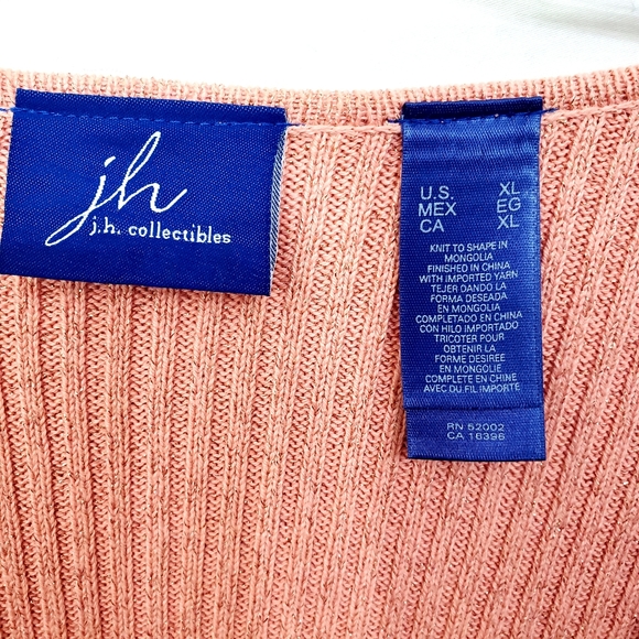 Nwot Jh Collectibles Salmon w/Soft Gold Metallic Shimmer Ribbed Cardigan - Picture 3 of 17